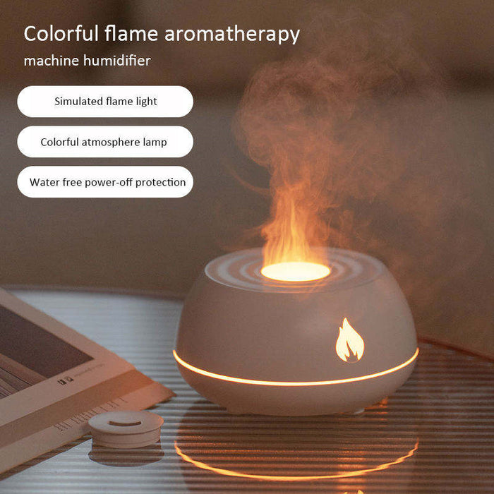 Aromatherapy diffuser with flickering flame technology, dynamic light modes, and quiet operation