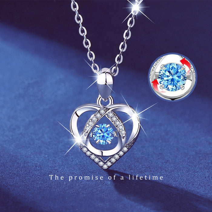 S925 sterling silver heart necklace with rhinestone beating heart pendant on adjustable chain – displayed in velvet gift pouch