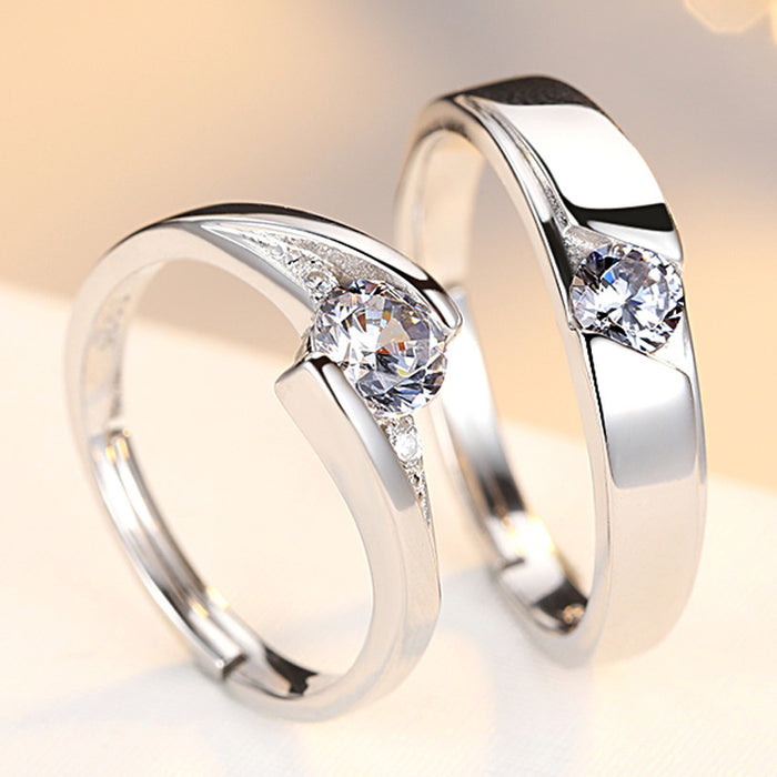 925 sterling silver adjustable promise rings with diamond simulated stones in a velvet gift box – romantic matching couple jewelry