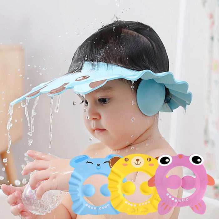 Adjustable baby shower cap for kids, waterproof hair wash hat protecting eyes and ears during bath time
