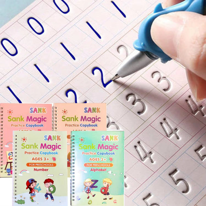 4-piece magic handwriting copybook set for kids with reusable disappearing ink for letter and number tracing