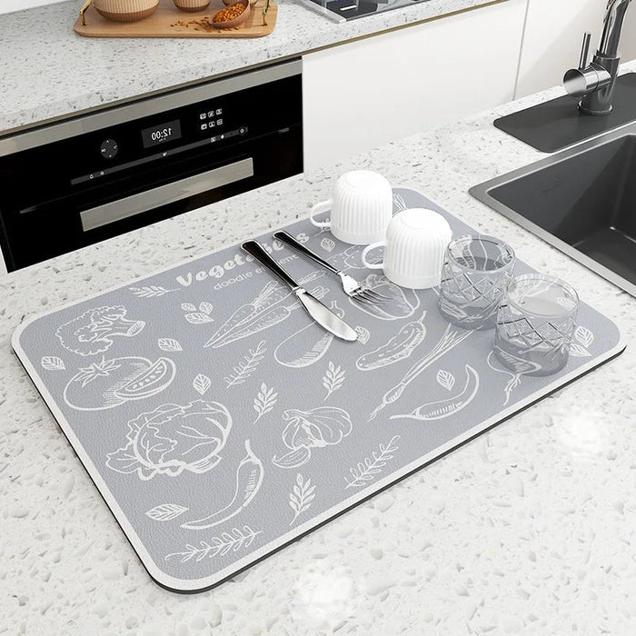 Large grey draining mat for kitchen and bathroom counters with super absorbent quick-dry surface