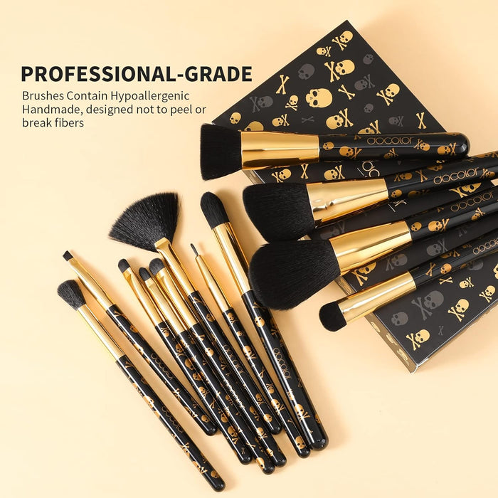 Skull-Print Makeup Brush Set – 12 Vegan Brushes for Face and Eye Makeup