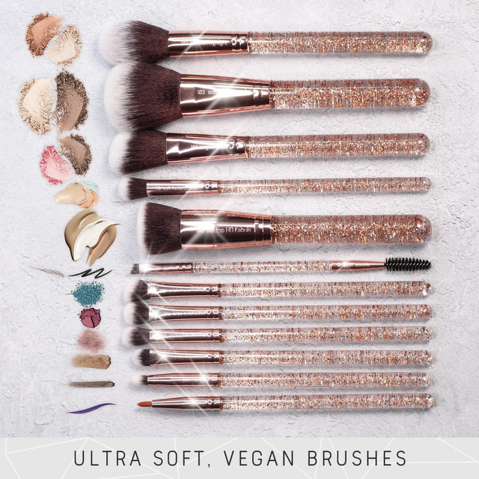 12-piece premium makeup brush set with beauty blender, cleaning tool, and storage capsule