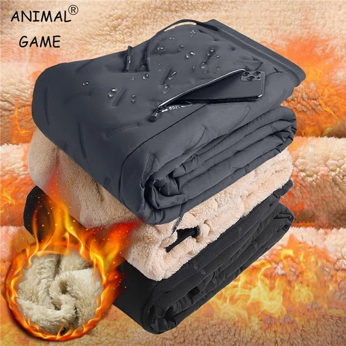 Men’s waterproof and windproof thermal fleece sweatpants with lambswool lining for winter wear