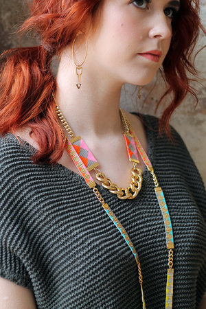 Handloomed beaded necklace with gold hardware made in the UK