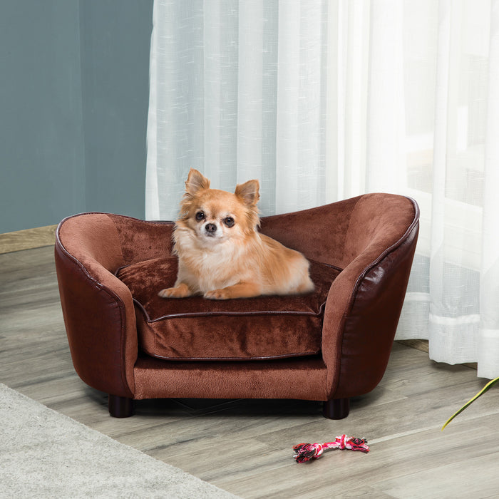 PawHut Dog Sofa Chair with Legs Cushion for XS Dog Cat 68.5x40.5x40.5 cm, Brown - Samanta Factory