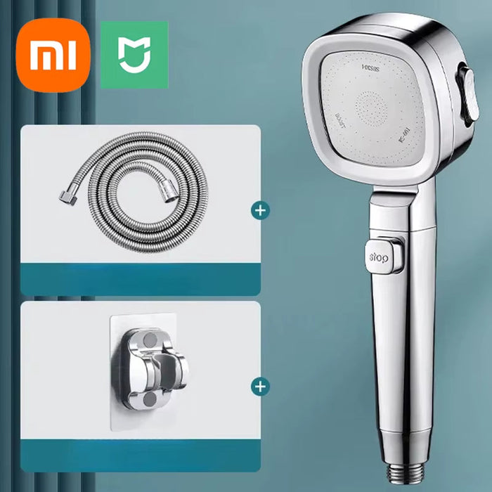 High-pressure shower head with 3 modes, eco-friendly ABS material, water-saving design for family use.
