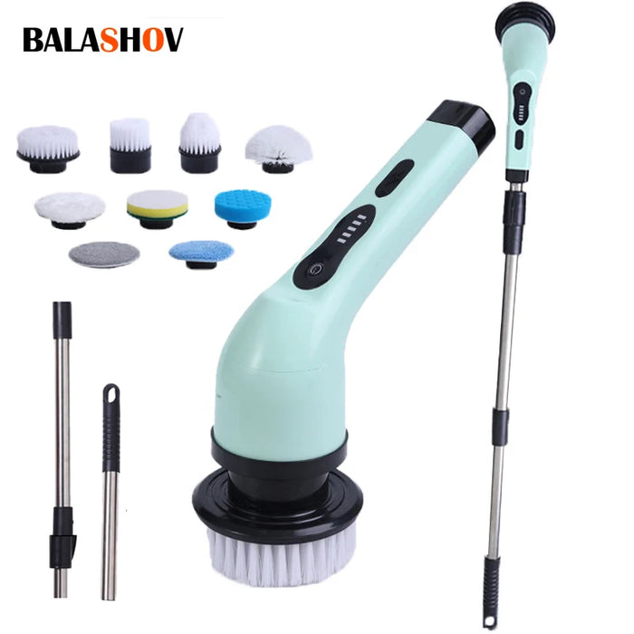 9-in-1 Electric Spin Scrubber with LED Display and Extendable Handle for Bathroom & Kitchen Cleaning