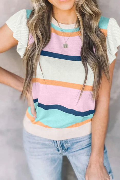 Women’s casual top with round neck and bold color contrast in modern style