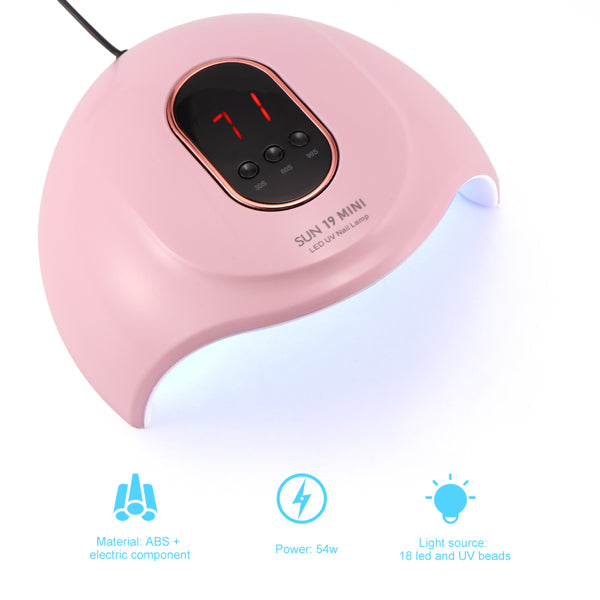 Compact white 54W LED/UV gel nail lamp with auto-sensor and USB power for salon-style curing