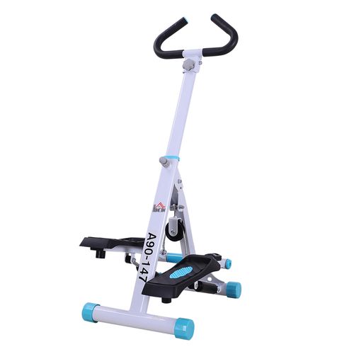 Foldable stepper machine with steel frame, ergonomic handlebars, and non-slip rubber pedals for home workouts