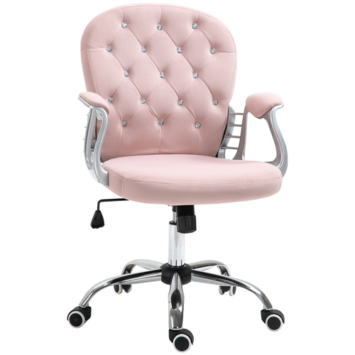 Glam velvet office chair with diamante backrest and adjustable height