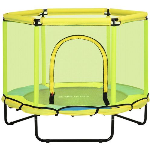 ZONEKIZ 4.6FT yellow indoor trampoline for kids with safety net and springless bungee design β suitable for toddlers aged 1 to 6