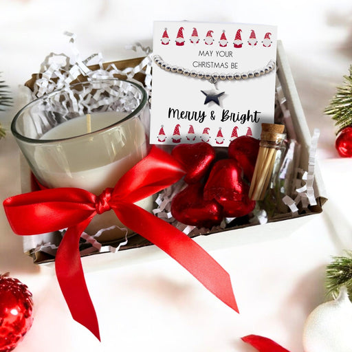 Christmas Gift Hamper with Bracelet, Linen Candle & Chocolate Hearts