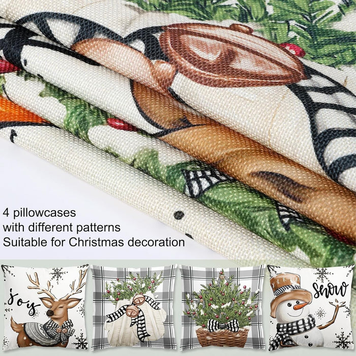 4-Pack Vintage Christmas Throw Pillow Covers Cushion Home Decor UK Stock