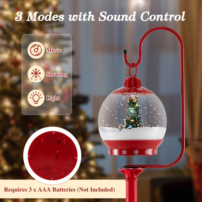 68 Inch Christmas Lamp Post with Sound-Activated Snow Globe Lantern