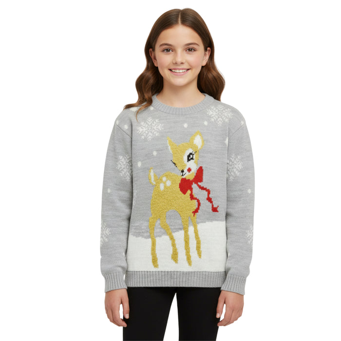 Christmas Jumper Kids Girls Baby Deer Novelty Xmas Knitted Jumper Warm Sweater