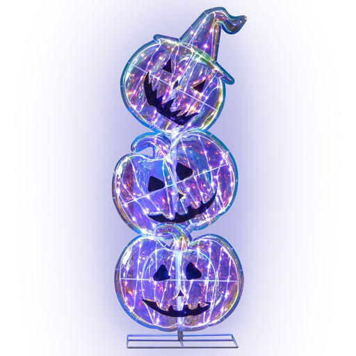 Stacked prismatic Halloween pumpkins with 150 LED lights for outdoor garden display