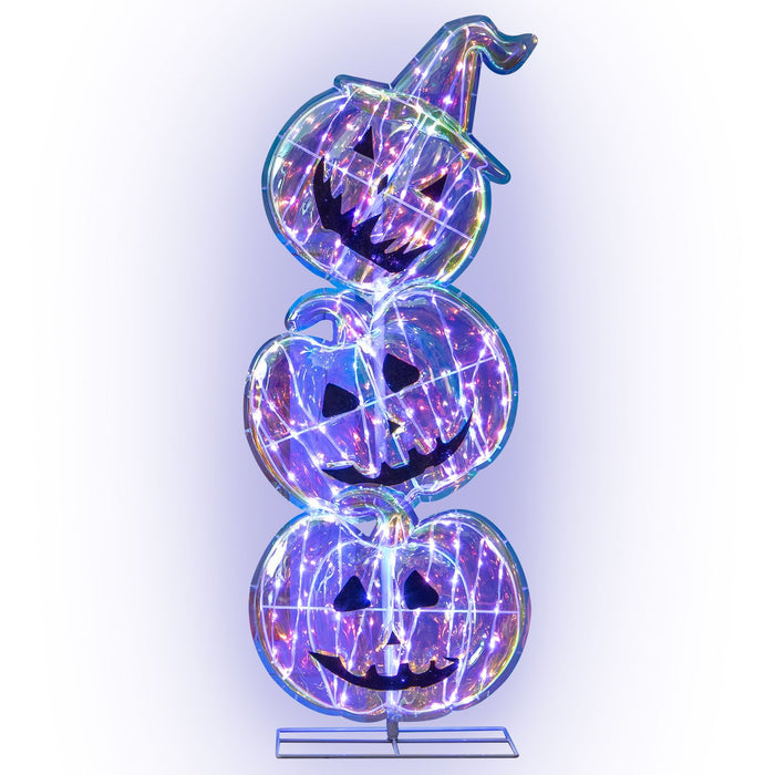 Stacked prismatic Halloween pumpkins with 150 LED lights for outdoor garden display