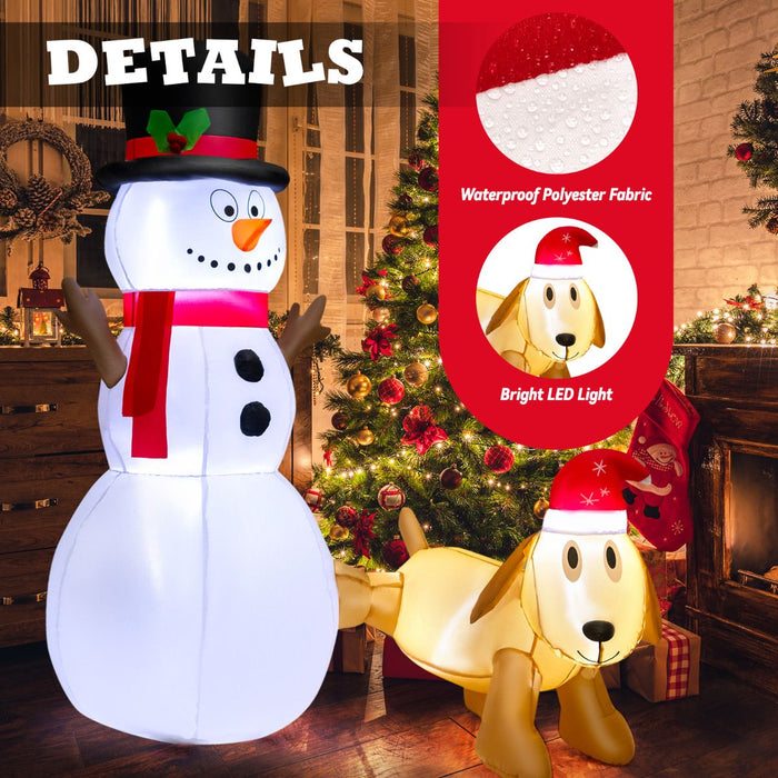 180 Cm Tall Inflatable Snowman and Dog Set with Built-In LED Lights