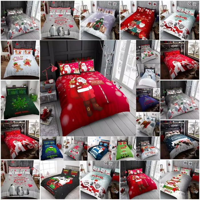 CHRISTMAS XMAS DUVET COVER SET Reversible Quilt Bedding Single Double King Size