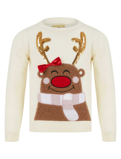 Kid'S Girl'S Christmas Jumper Sequin Reindeer Knitted Xmas Pullover Sweater Top