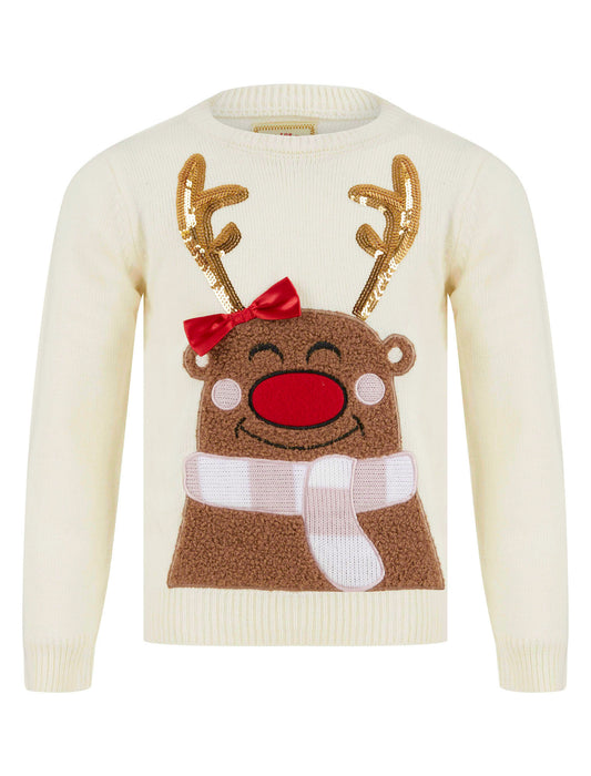 Kid'S Girl'S Christmas Jumper Sequin Reindeer Knitted Xmas Pullover Sweater Top