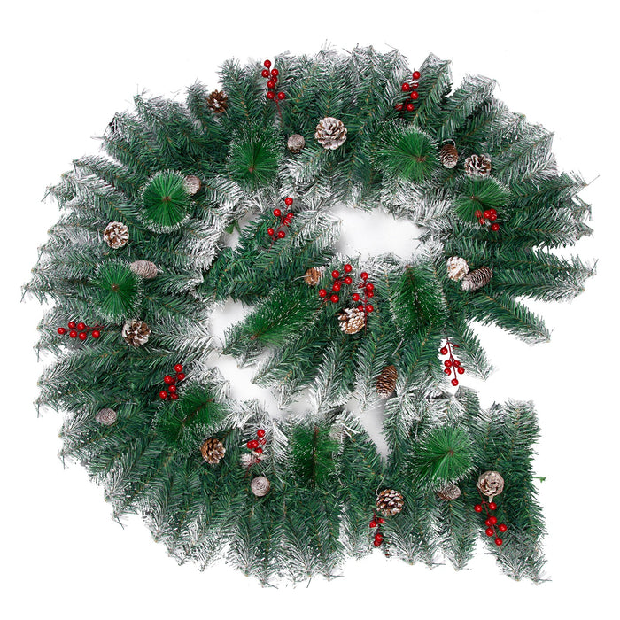 9Ft Christmas Garland Snow Flocked with Lights Pinecones Berries Wreath Bushy