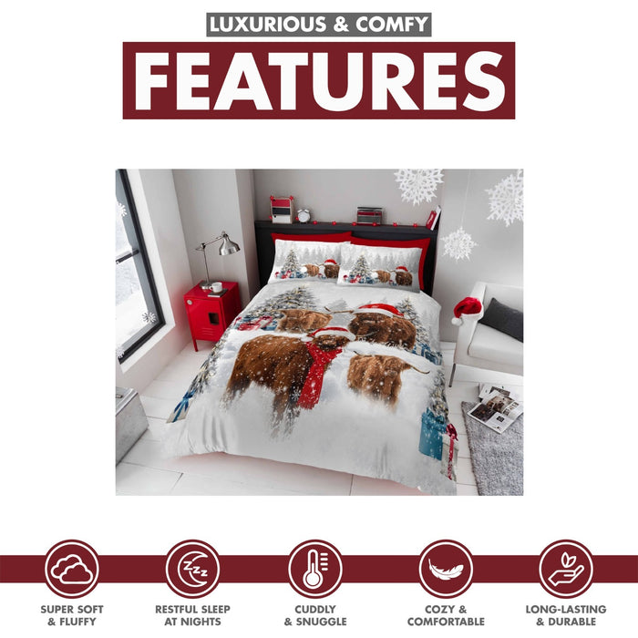 Xmas Duvet Quilt Cover Pillowcase Soft Reversible Printed Bedding Set All Size