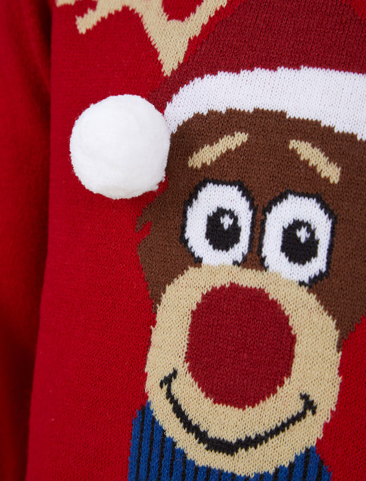 Kids Boys Christmas Jumper Reindeer 3D Pom Pom Xmas Sweater Pullover Novelty