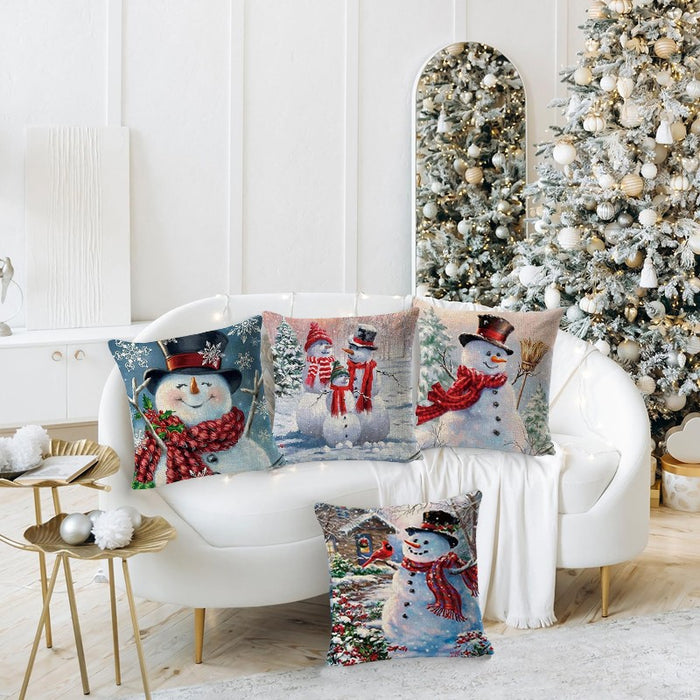 4 Pcs Christmas Cushion Cover Snowman Pillow Case Home Sofa Throw Decor Xmas 18"