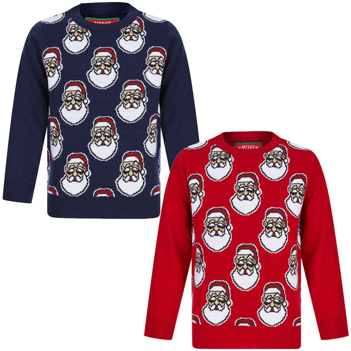 Kids Boys Christmas Jumper Santa Head Repeat Xmas Sweater Pullover Novelty