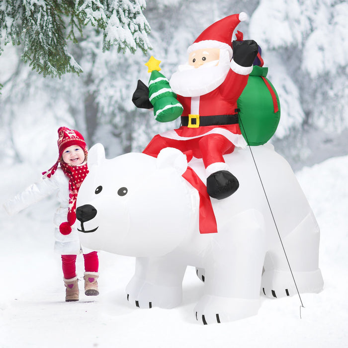 Inflatable Christmas Santa Riding Polar Bear with Shaking Head