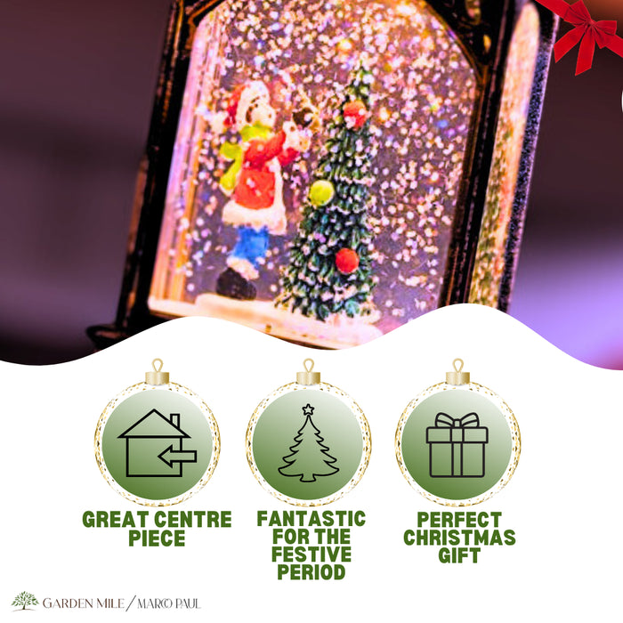 Christmas Snow Globe Lantern Scene Tree Ornament Decoration Xmas LED Light Up