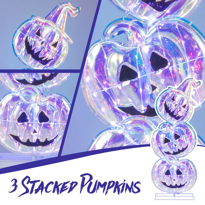 3.4 Ft Light up Stacked Pumpkins Halloween Decorations for Porch and Party