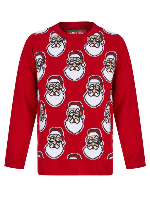 Kids Boys Christmas Jumper Santa Head Repeat Xmas Sweater Pullover Novelty