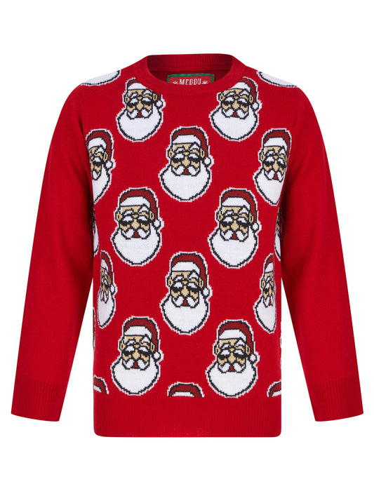 Kids Boys Christmas Jumper Santa Head Repeat Xmas Sweater Pullover Novelty