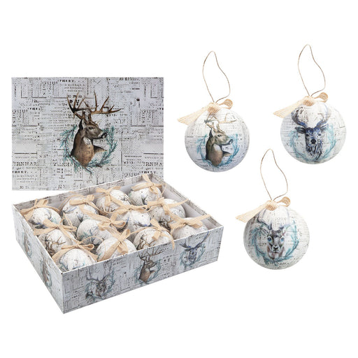 12-piece antique stag Christmas bauble set for festive tree decorating