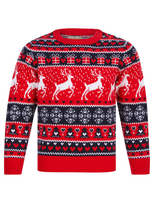 Kids Girls Christmas Jumper Snow Reindeer Nordic Fairisle Xmas Sweater Novelty