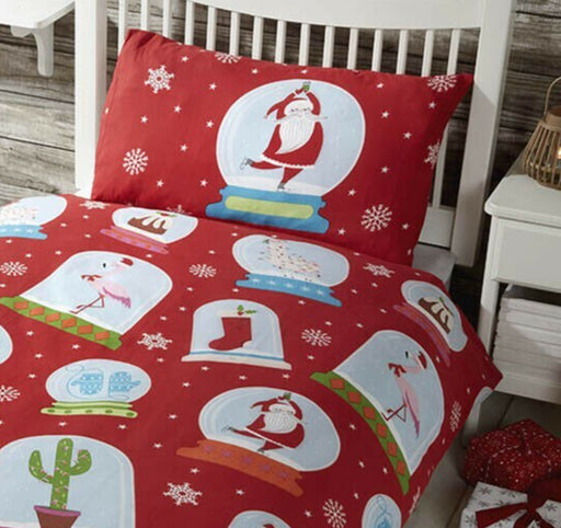 CHRISTMAS Duvet Cover Set - Toddler Bed Size - SNOW GLOBES - SANTA - PRESENTS