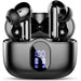 Rose gold Bluetooth 5.3 wireless earbuds with LED power display and ergonomic in-ear design
