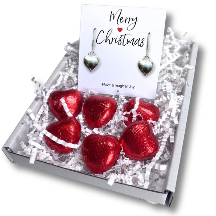 Merry Christmas Mini Gift Hamper with Silver Heart Earrings - Samanta Factory