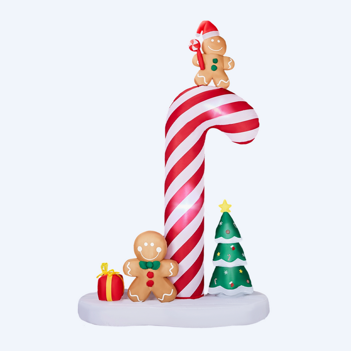 Christmas Inflatable Decoration – Candy Cane with Gingerbread – LED Lights - Samanta Factory