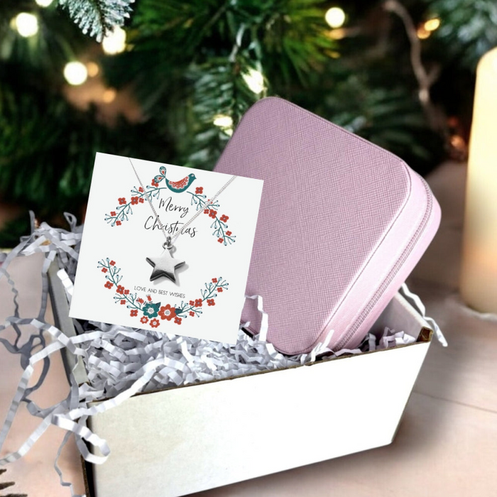 Gift Hamper – Christmas Star Necklace & Pink Jewellery Box - Samanta Factory