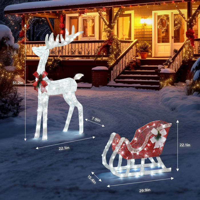 Lighted Christmas Reindeer & Sleigh – 4ft Outdoor LED Decor - Samanta Factory