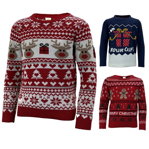 Kids Christmas acrylic jumper with crew neck and ribbed cuffs