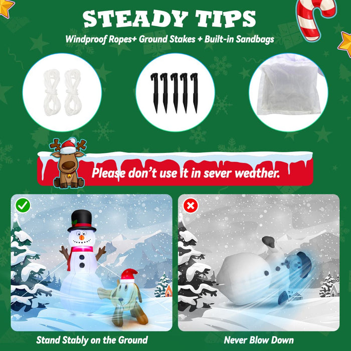 180 Cm Tall Inflatable Snowman and Dog Set with Built-In LED Lights