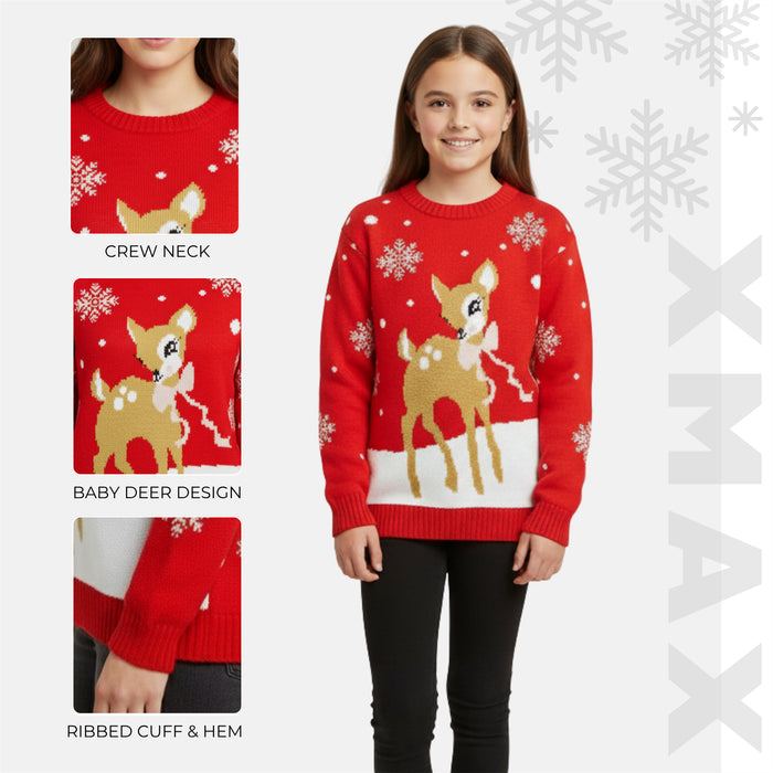 Christmas Jumper Kids Girls Baby Deer Novelty Xmas Knitted Jumper Warm Sweater