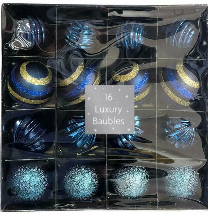 16 Luxury Shatterproof Baubles Christmas Tree Decorations 60Mm Glitter Metallic